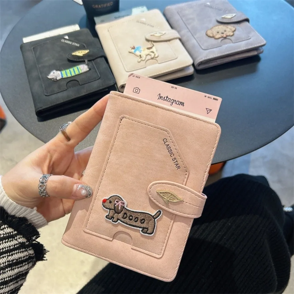 

Cartoon Animals Design RFID Passport Cover Waterproof Material Ticket Clamp PU Leather Passport Holder Embroidered Dogs