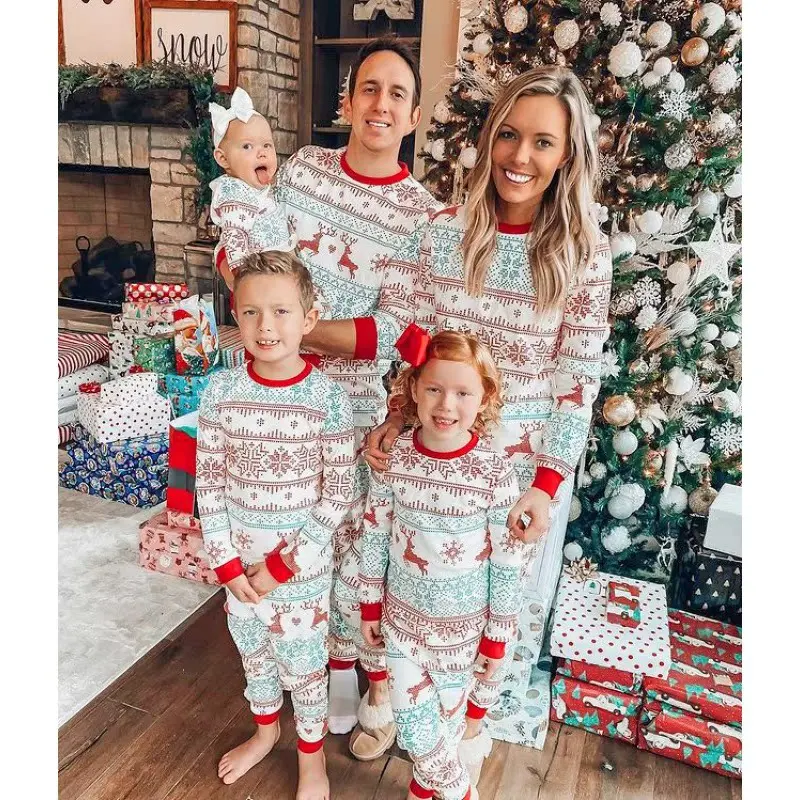 

Xmas Family Look Winter Allover Print Christmas Pajamas Casual Thin Sleepwear Adults Kids Matching Outfits Baby Romper