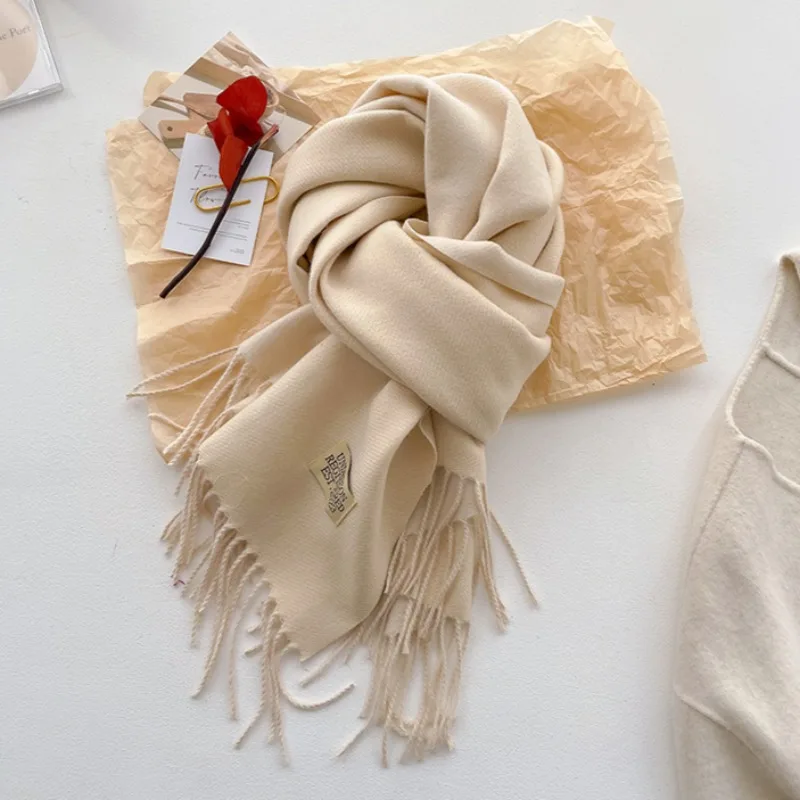 

Fashion Solid Cashmere Warm Scarf New Design Pashmina Winter Double Side Diffrent Color Shawl Wraps Bufanda with Tassel Blanket