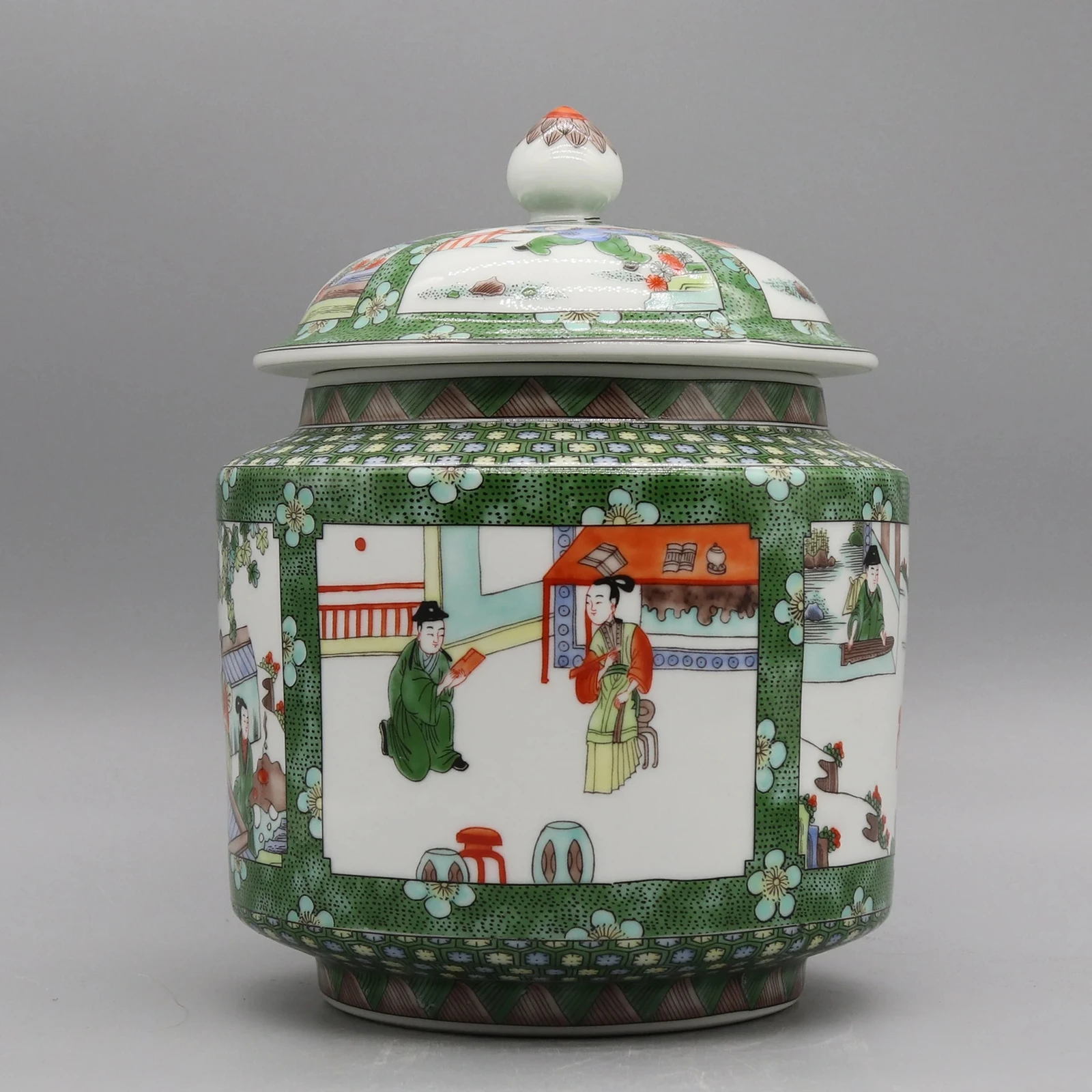 Hand Painted Ceramic Jar, Canister, Old Chinese Pot Reprodution Decoration