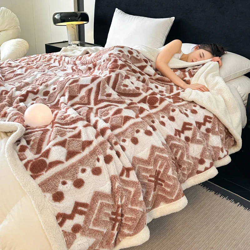 New Fall Winter Thickened Warm Blanket Bohemia 3 Colors Cationic Jacquard Blankets Soft Cozy Warmth Artificial Lambswool Blanket