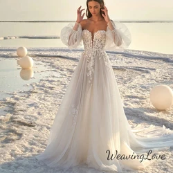 Chiffon Off The ShoulderBoho Wedding Dresses For Women 2024 With Detachable Sleeves Appliques Corset Tull Beach Gown Robes