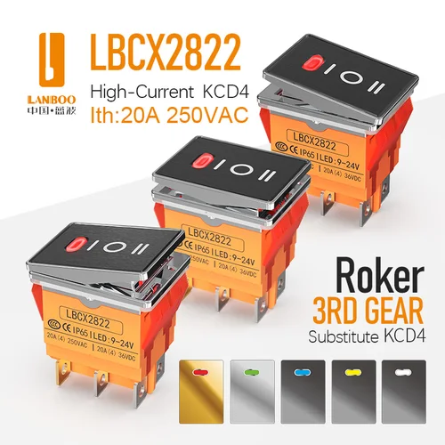 LANBOO 2822 Panel metálico cromado con luz 2a/3a velocidad 2NO2NC multicolor opcional 20A interruptor de barco de alta corriente
