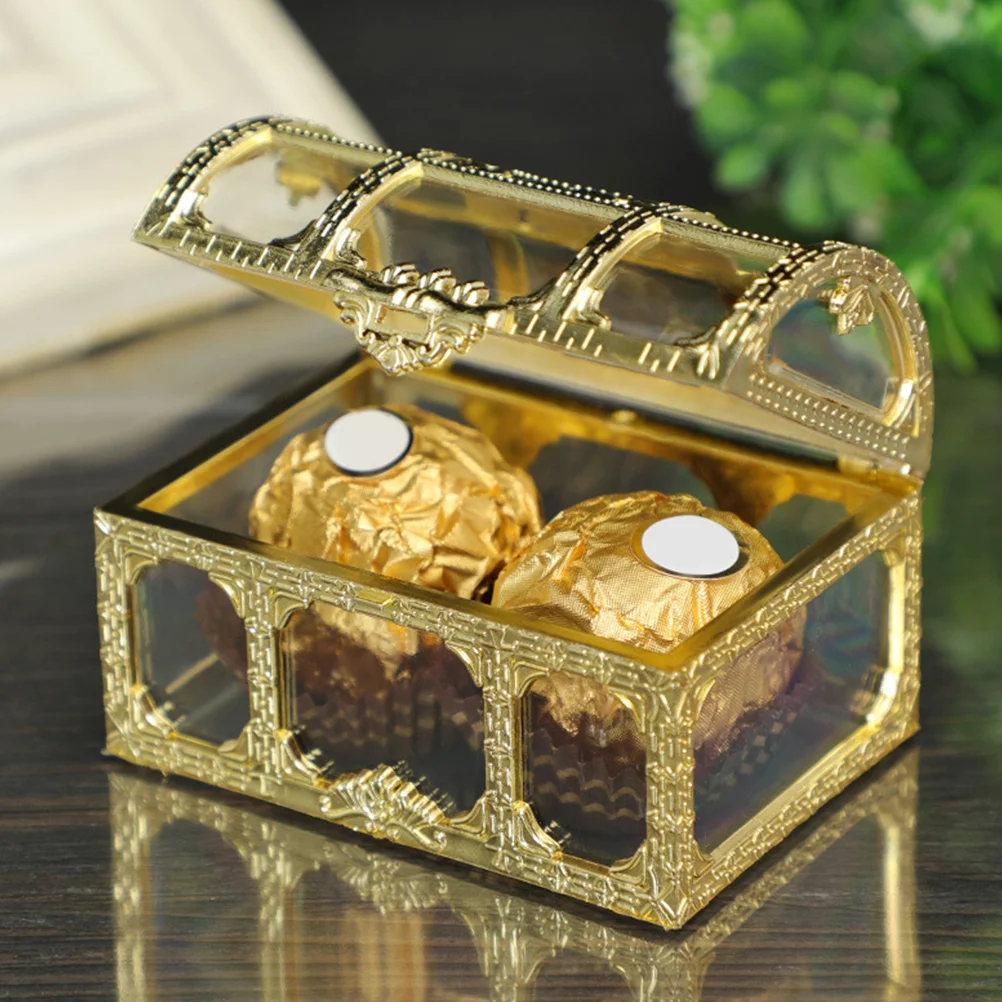 

12pcs Gold Wedding Candy Boxes 7 4x5 2x5 cm Pirate Treasure Chest Favor Storage Plastic Gift Boxes for Parties
