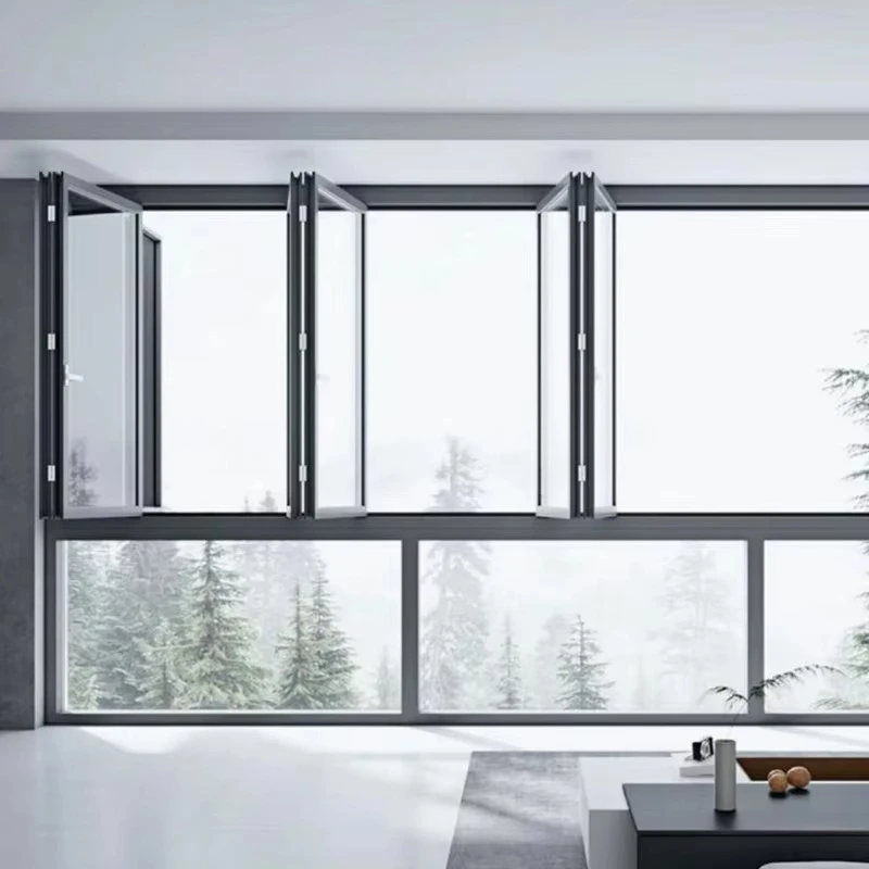 Any Size Custom Aluminum Doors Windows Oil Proof Ventilated Double Glass Folding Sliding Window For Kitchen Decoration