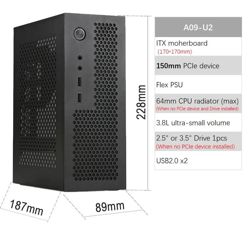 A09 3.8L ITX Chassis A4 HTPC Portable Computer PC Support PCIe 2.5
