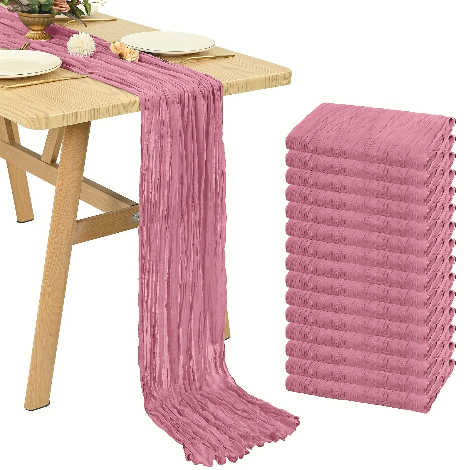 15-Piece Boho Sheer Cheesecloth Table Runner Set – 20×120 Inch Rustic Gauzy Linen for Wedding, Birthday, Bridal Shower & Outdoor Events | Lightweight, Breathable, Multi-Color Décor for Tables, Backdrops & Styling view 5