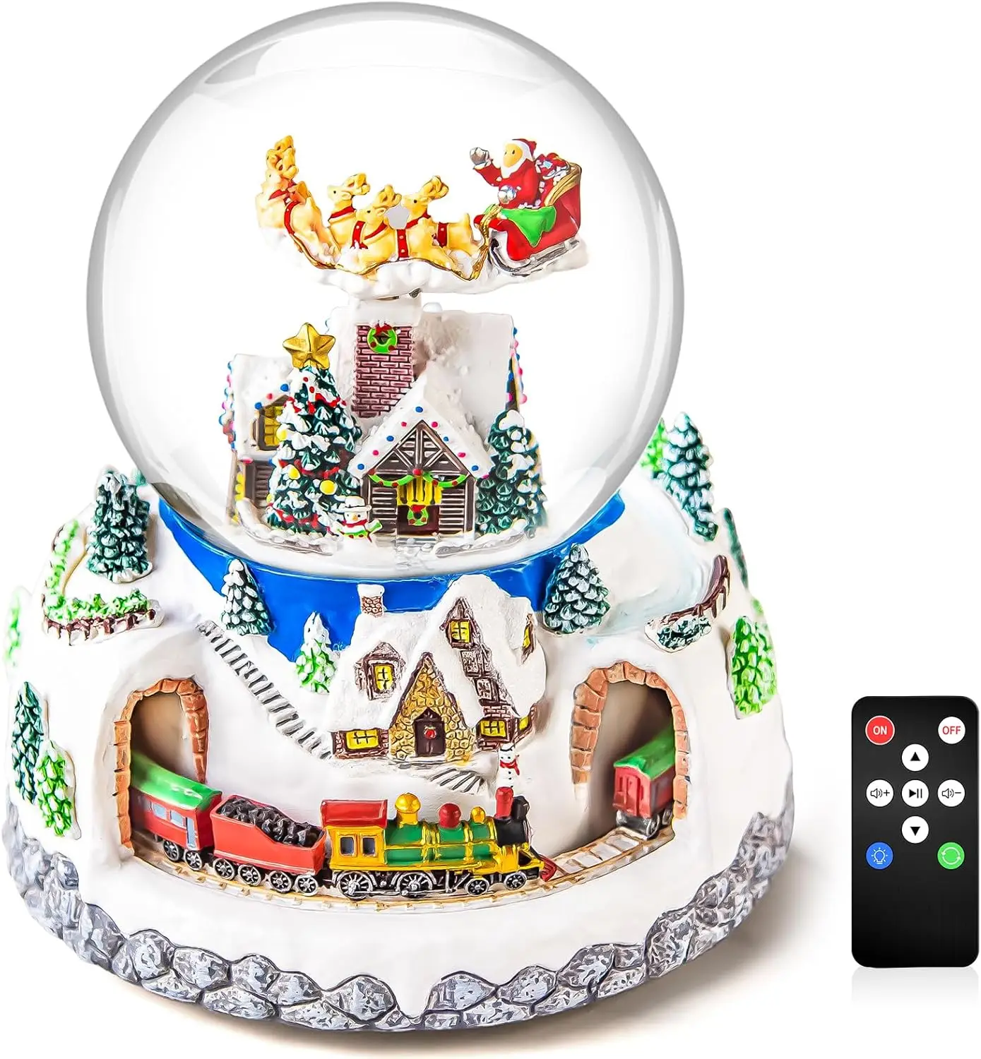 

Musical Rotating Santa Claus Flying Over Village,Automatic Snowfall,Train,Christmas Snow Globe Music Box Plays 48 Classic Carols