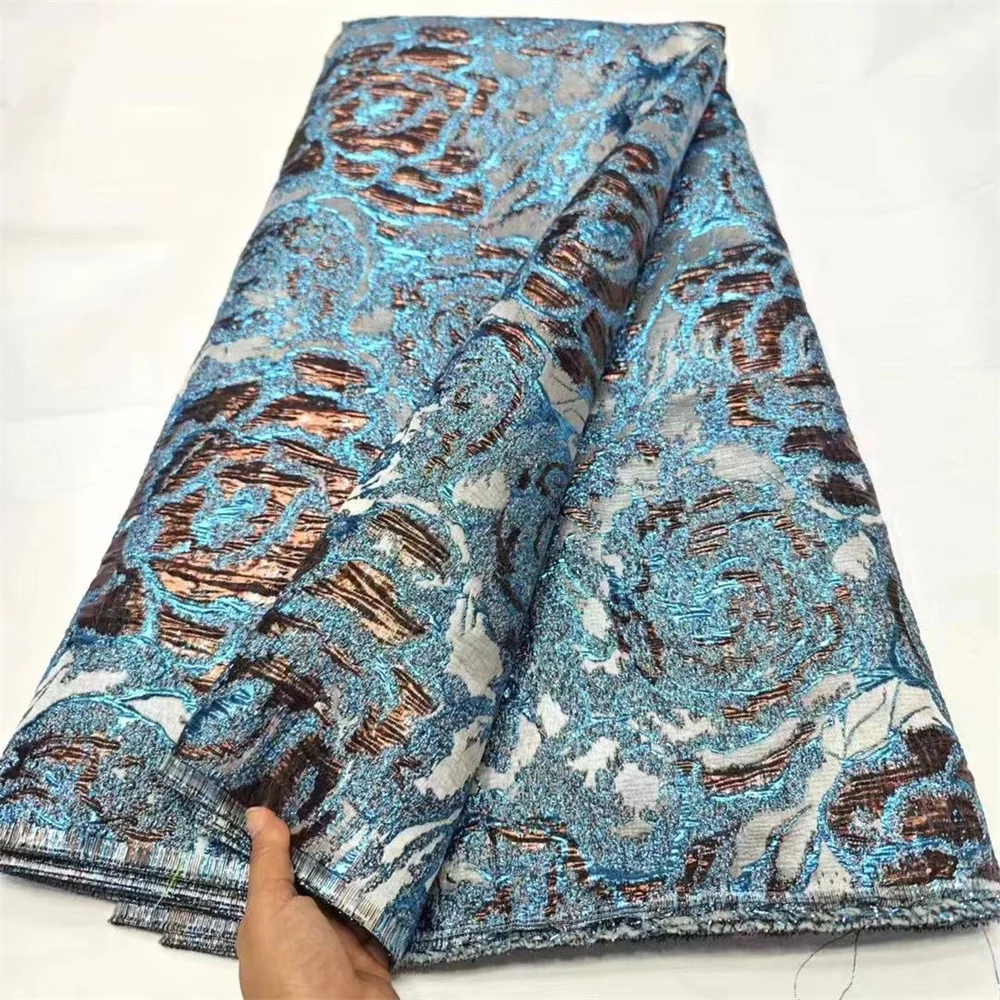 African Women Jacquard Brocade Fabric Nigerian Floral Damask Gilding Lace Material Brocard Tissu 5Yard Dentelle Africaine DB11