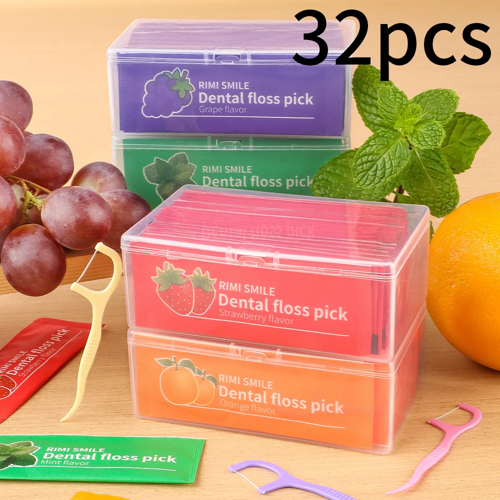 Disposable Dental Floss Picks 32 Counts Box Individually Packed Mint Fruit Flavors Teeth Floss Sticks Daily Oral Cleaning