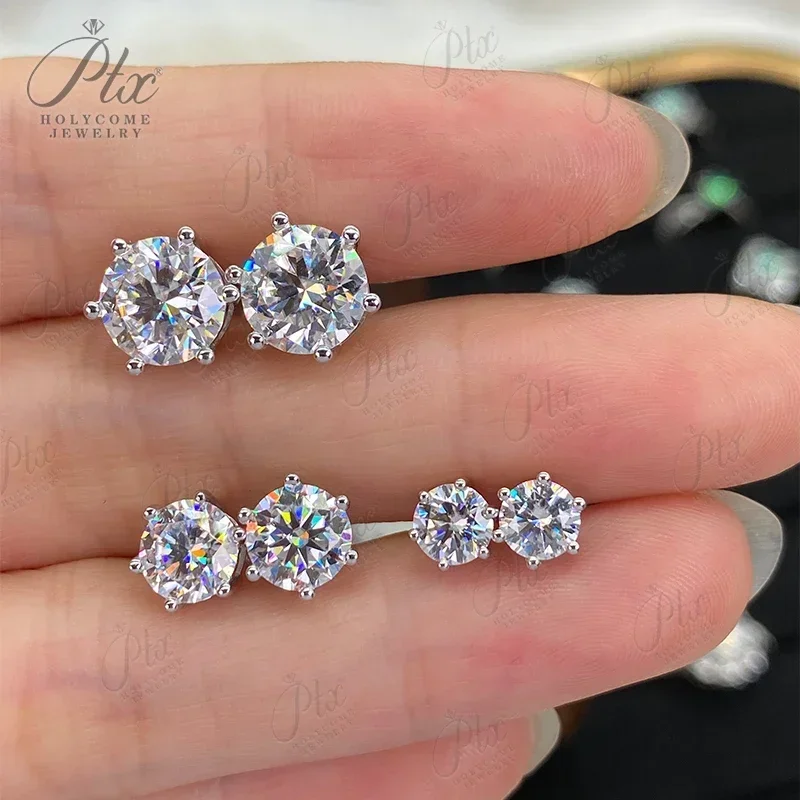 

Moissanite Stones Round Stud Earrings 925 Sterling Silver 5.0mm-6.5mm 6 Prongs 4 Prongs Charms Fine Jewelry For Women Wedding