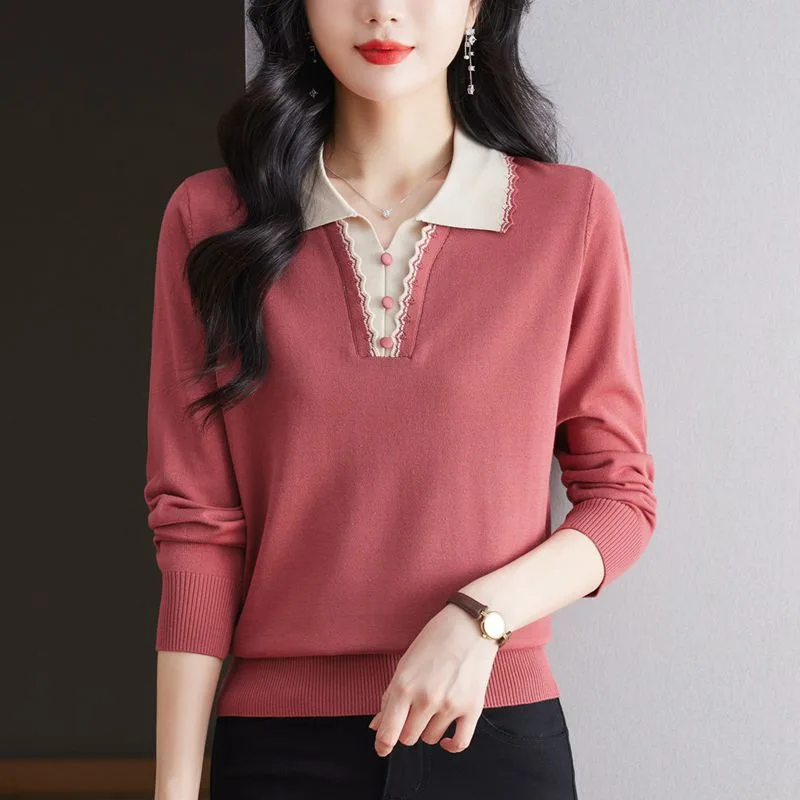 Pull Femmes Tendances 2025, Jersey, modisches Revershemd, Frühling und Herbst, Wolloberteile, Damenbekleidung, Strickwaren, Damenpullover, Bluse
