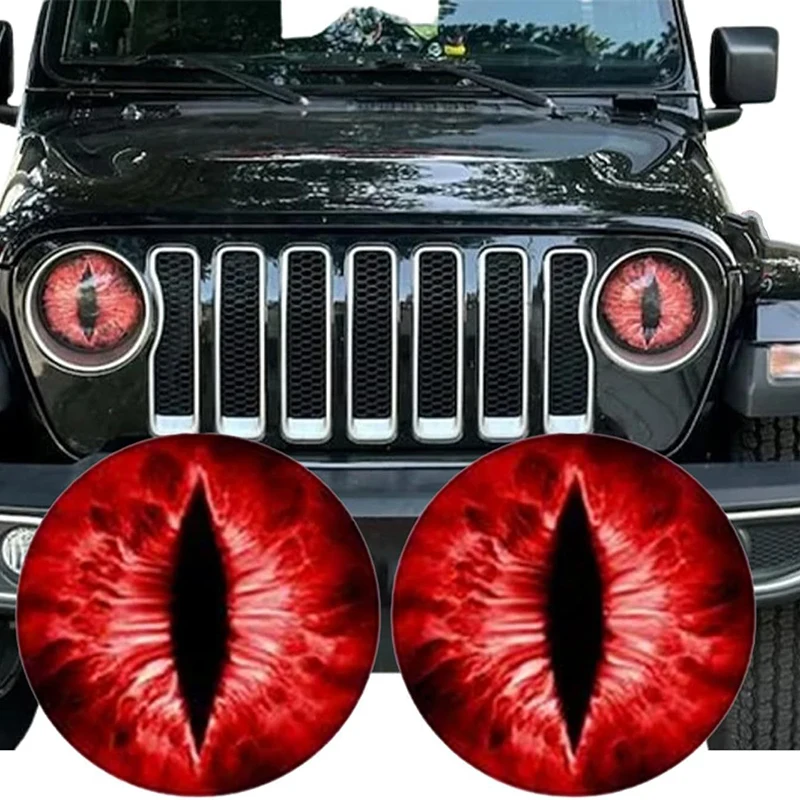 Beast Eyes Headlight Decals, Eye Decals For Jeep Headlights, 3D Stereo Eyes Headlight Decal Stickers, Headlight Round Eye Decal