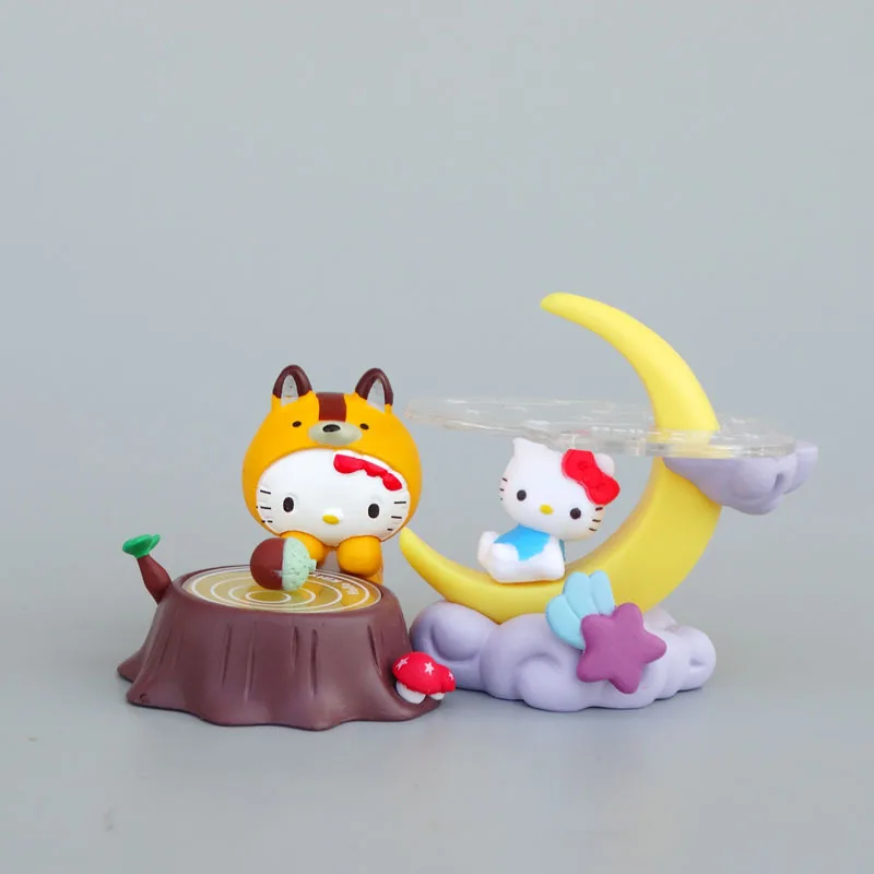 MINISO Melody Moon Bath KT Cat Assembly Doll Scene Hand Cake Ornaments Twist Egg Doll Action Figure Cake Decorate Ornament Gifts