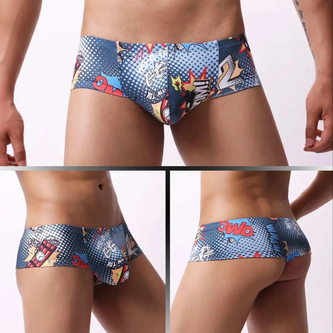 

Мужское нижнее белье с низкой талией, 2 шт., модные и модные U-образные выпуклые сетчатые дышащие влагоотводящие трусы-боксеры с мультяшным принтом
