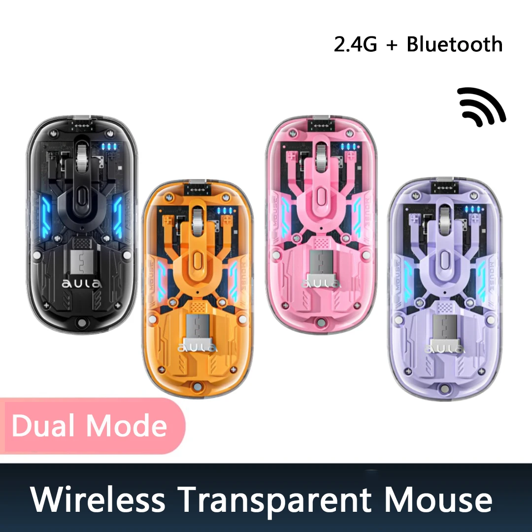 

Lightweight Wireless Transparent Dual Mode Bluetooth 2.4G Rechargeable Desktops Laptops Universal Office Gaming Mouse Ergonomic