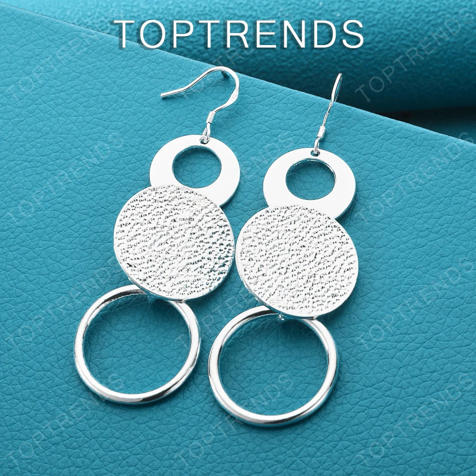 Elegant stylish 925 sterling silver triple circle drop earrings perfect jewelry gifts  accessories birthday weddings party