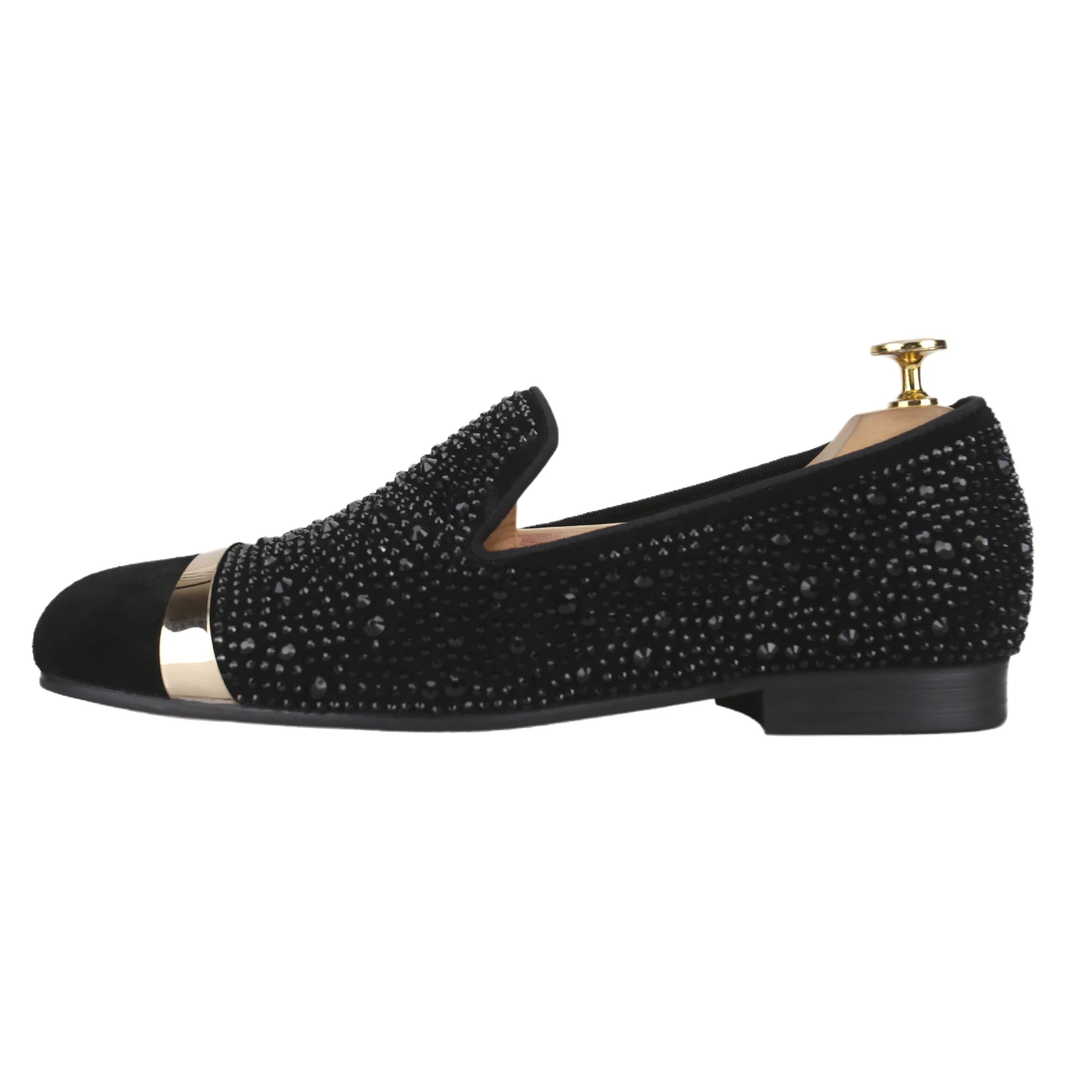 Piergitar Handmade Black Diamonds And Metal Strip Buckle Slip-On Suede Loafers For Banquet Wear Classic Model Men's Casual Shoes
