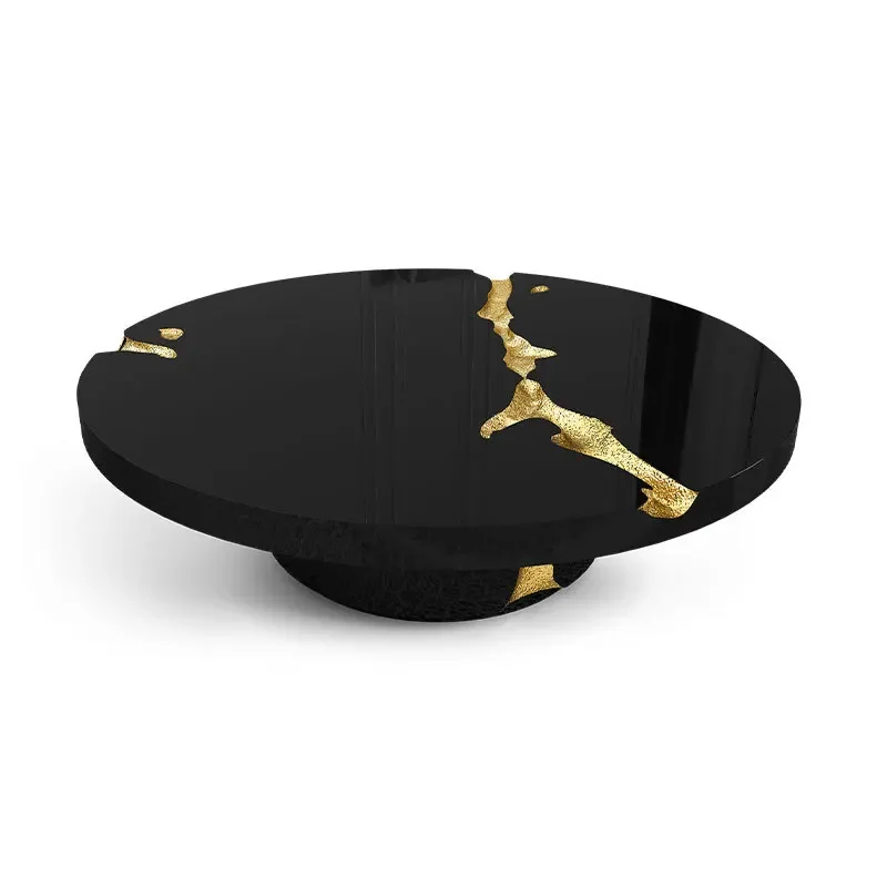 Italian light luxury round solid wood coffee table designer special-shaped crack coffee table living room pomegranate leather
