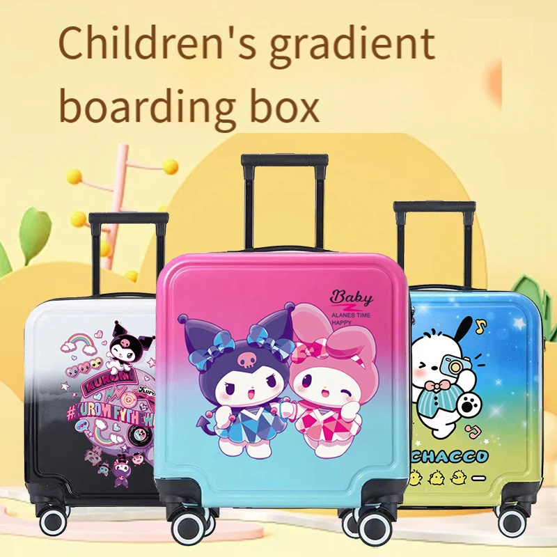 My Melody Kuromi Gradient Color Trolley Case Lockbox Girl Sanrios Kawaii Cartoon Suitcase Mute Universal Wheel Carry-On Suitcase