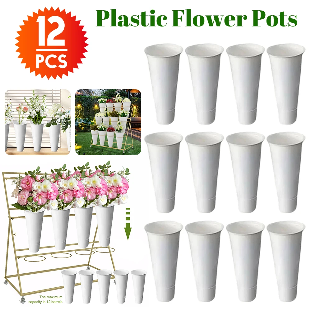 

12 Pcs Plastic Flower Buckets Floral Bucket Multipurpose Plastic Flower Vase for Flower Display Stand Patio Garden Living Room