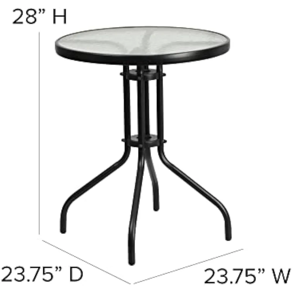 Brazos 3 Piece Outdoor Patio Dining Set - 2 Gray Flex Comfort Stack Chairs - 23.75 Round Tempered Glass Patio Table