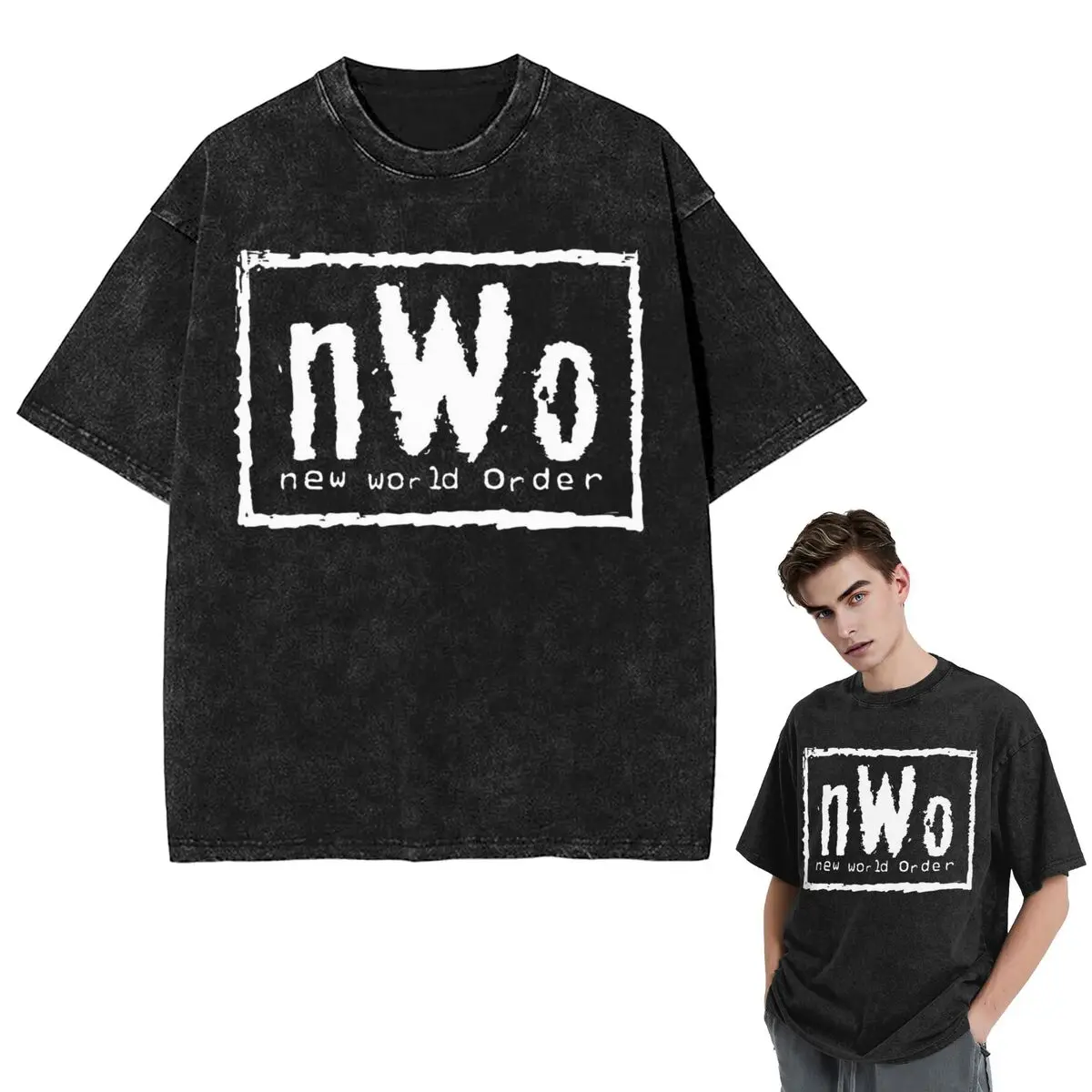 Streetwear T-Shirts NWO New World Order Wrestling Washed T Shirt Short Sleeve Hip Hop T-Shirt Tops Tees for Men Women