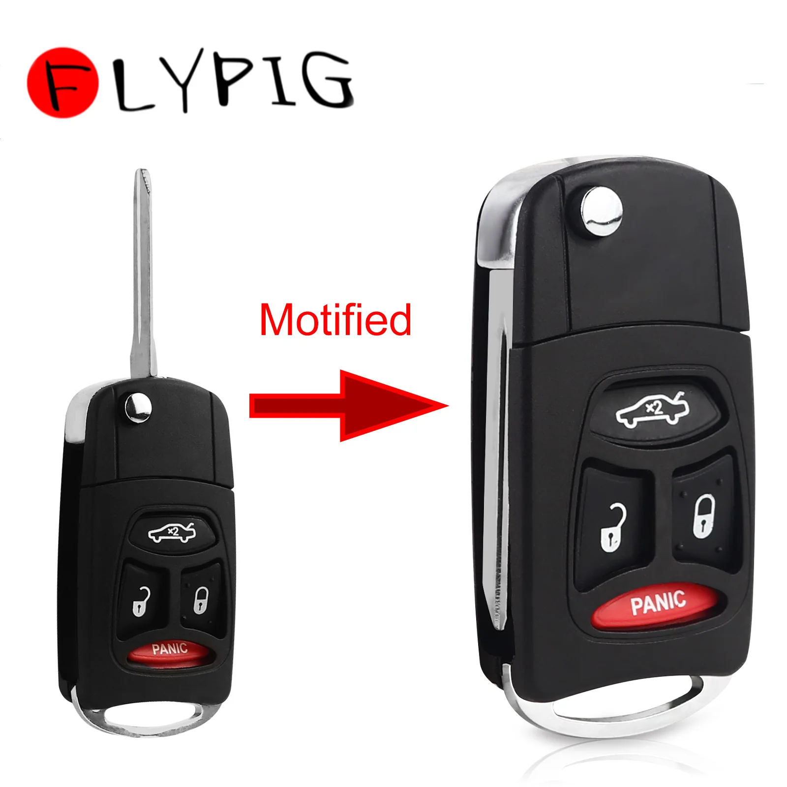 

4 Buttons Car Key Case Car Cover Fob for Chrysler 300 300C Pacifica Stratus Dodge Jeep Cherokee