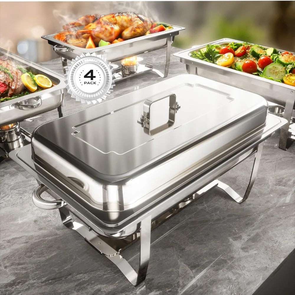 

Chafing Dishes for Buffet 4 Pack, [Ultrasonic Mirror Polishing] Chafing Dish Buffet Set 9QT, [Rolled Edge Finger Protection]