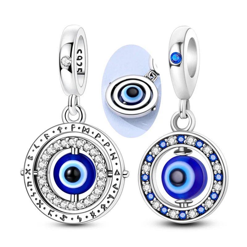 925 Sterling Silver Charms Beads Rotating Eye Religious Symbol Pendant Fit Original Bracelet Dangle DIY Women Man Jewelry Gift