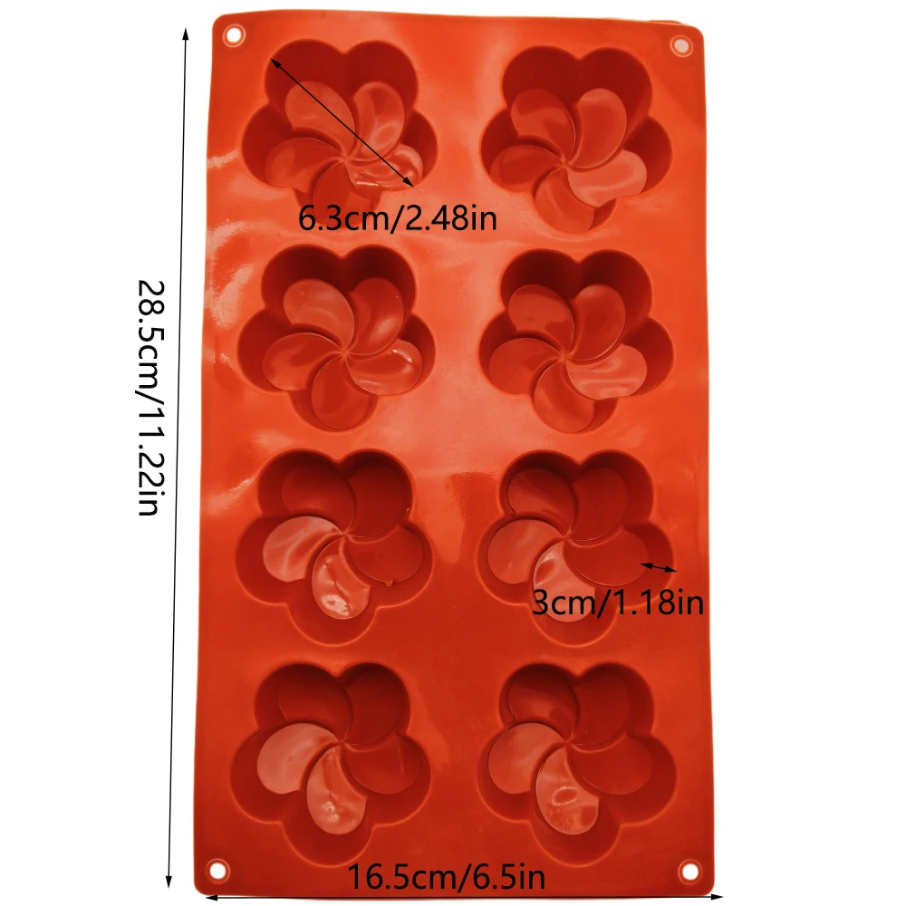 Windmill Shape Silicone Cake Mold 8 Hole Plumeria Shape Mousse Chocolate Dessert Jelly Pudding Soap Candle Mold DIY Baking Tools