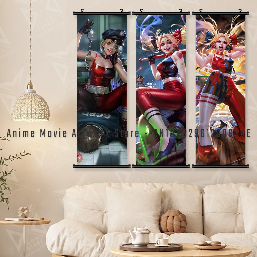 تيار مستمر كاريكاتير مهرج الانتحار فرقة هارلي كوين قماش طباعة معلقة اللوحة الجدار ملصق فني ديكور المنزل مخطوطات صورة غرفة المعيشة