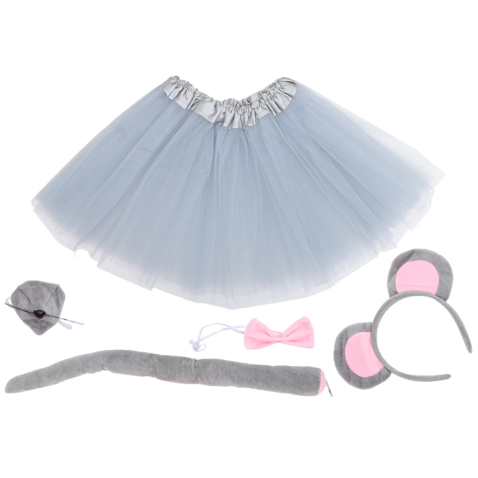 

Animal Headband Costume with Tutu Cartoon Mouse Headwear Tail Accessories Rat Dress up Ears