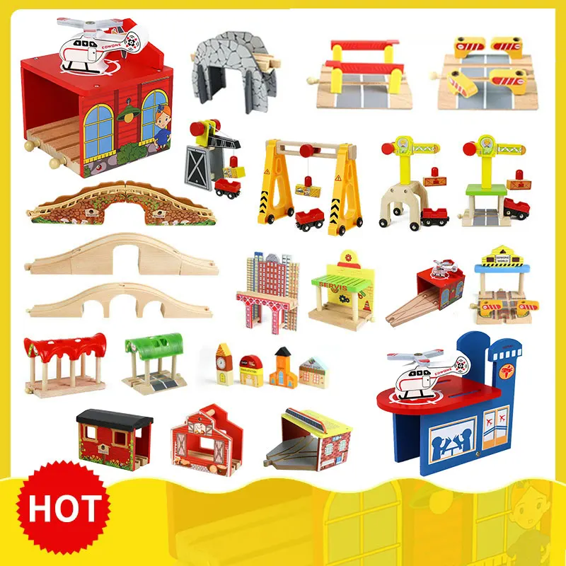 New Wooden Train Track Toy Railway Rails Accessories Fit Thomas Train Road Connector Wood Railway Bridge Children Christmas Gift