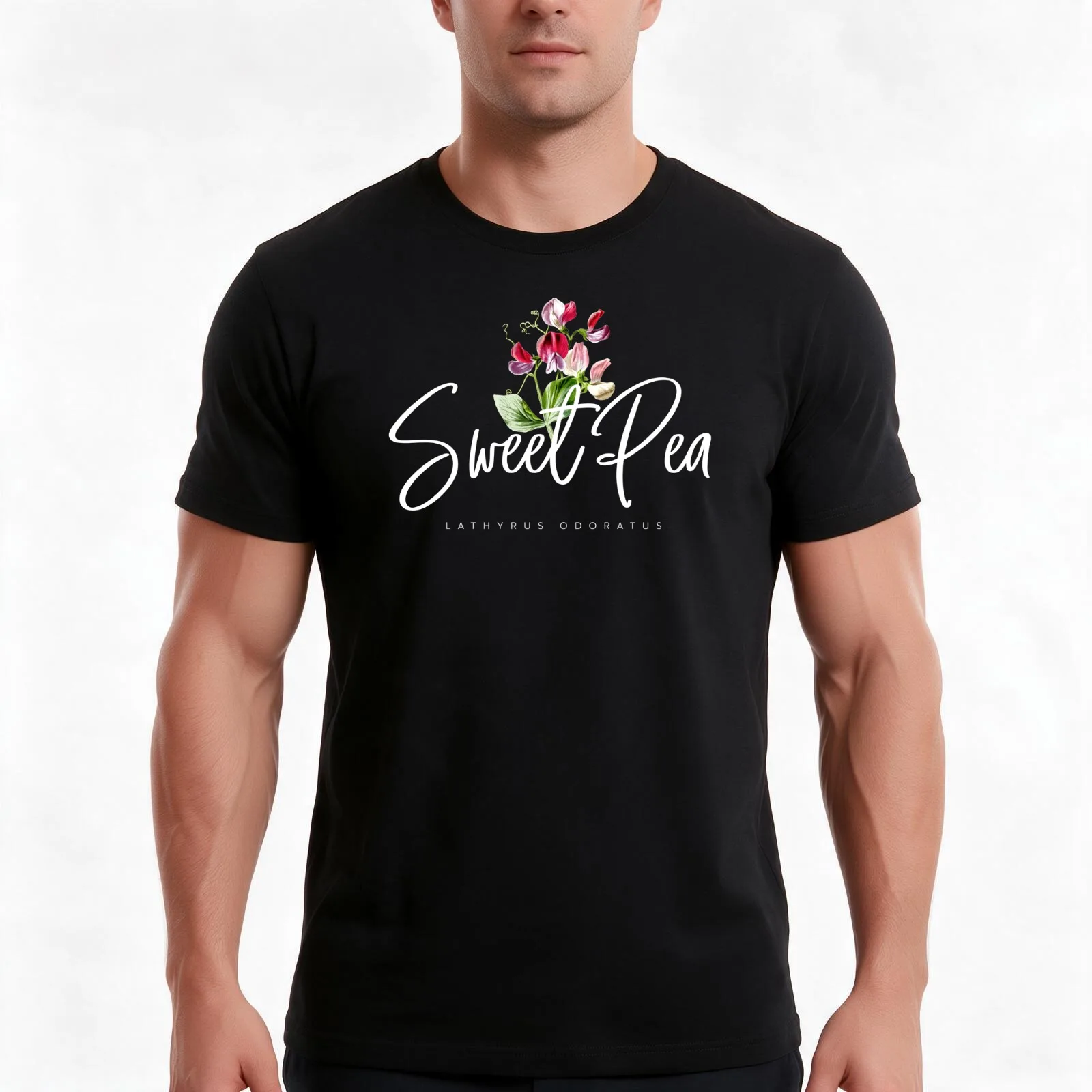 Vintage Sweet Pea flower T-Shirt, Summer Casual Cotton Tee, Oversized Streetwear Tops, Vintage Graphic Print, Unisex Men Women