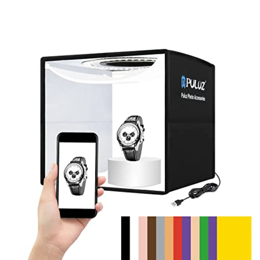 

PULUZ 10x10 inch Photo Studio Light BoxFolding Portable Photography Tent Box Small Shooting lightbox CRI95 12 Colors Backdrops