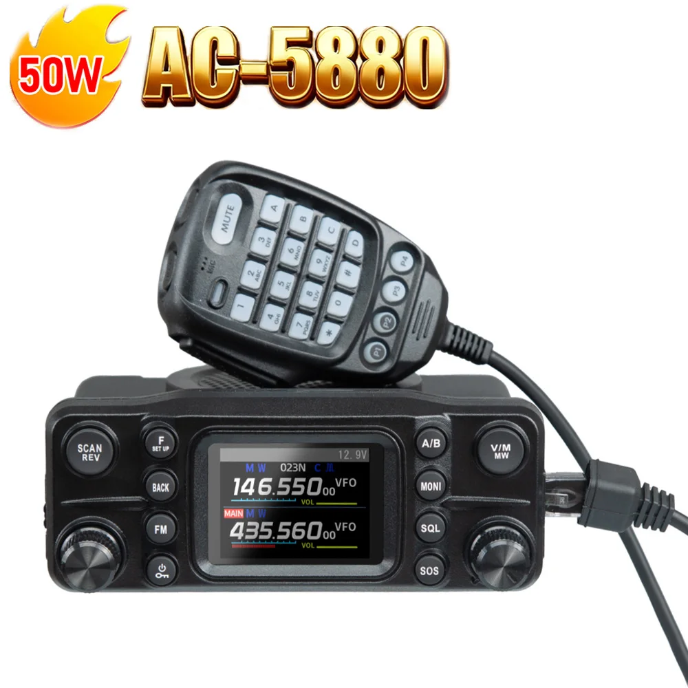 Anysecu AC-5880 50W Banda AM ad alta potenza Ricevi ricetrasmettitore da pannello staccabile Display HD 2.0 VHF UHF Radio mobile dual band