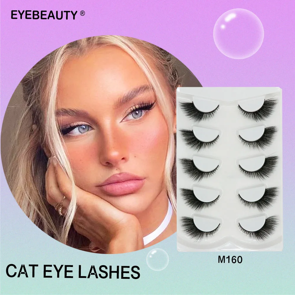 5 Pairs Fake Eyelashes Cat Eye Natural Tapered Half Lashes Fox Eye Winged Cat Eye Mink Lashes Extension Makeup Faux Cils