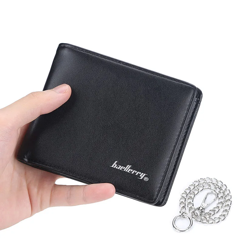

Men PU Leather Business Short Wallet Male Thin Minimalist Bifold Wallet Coin Credit Card Holder High Quality Chains Money Clip