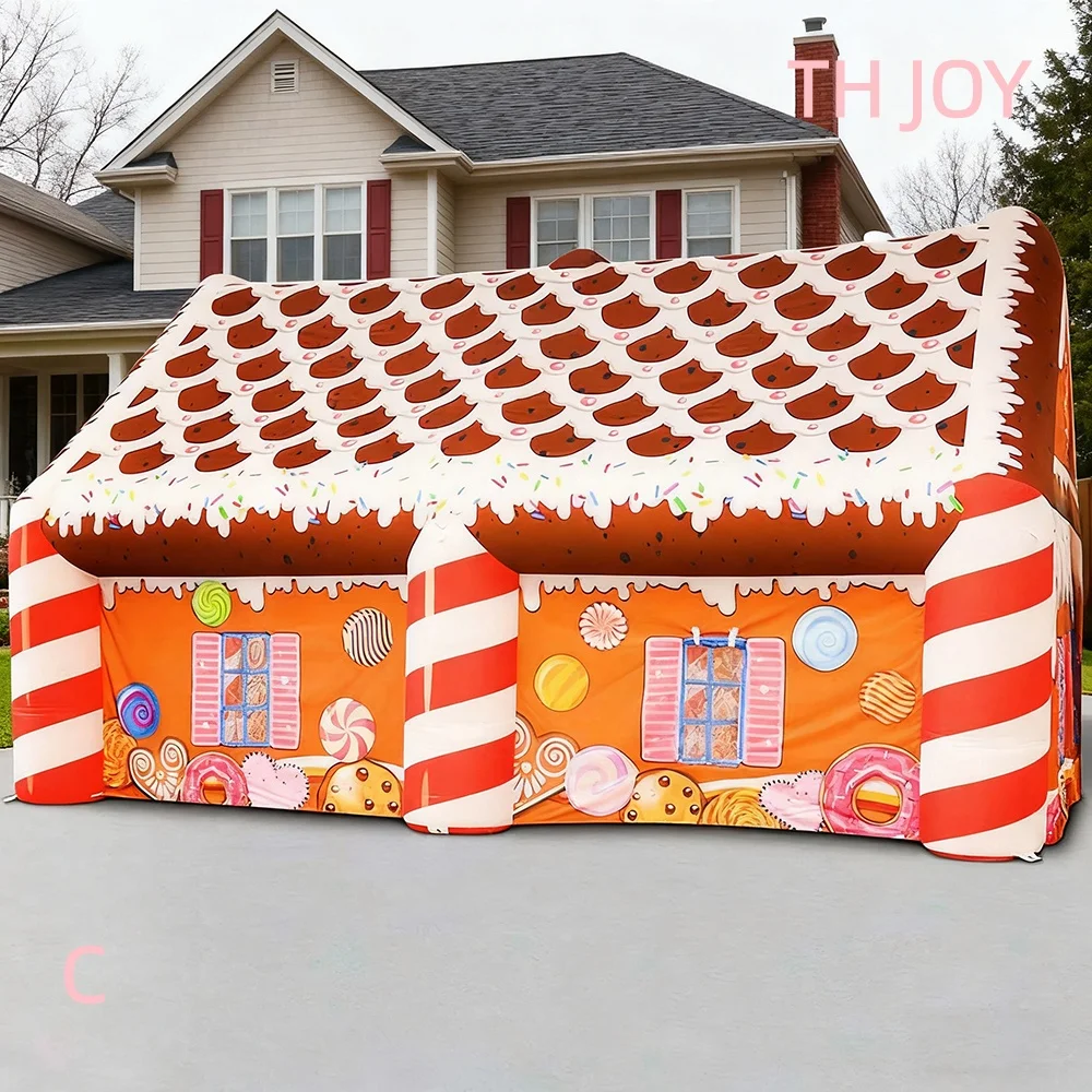 2025 neues aufblasbares Weihnachtsmann-Grotto-Volldruck-aufblasbares Weihnachtshauszelt mit Luftgebläse