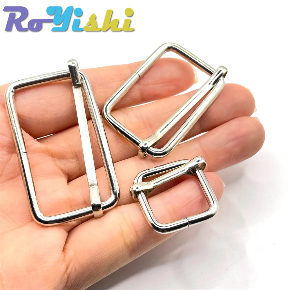 10 Pcs/Pack Silver Metal Slides Tri-Glides Wire-Formed Roller Pin Buckles Strap Slider Adjuster Buckles