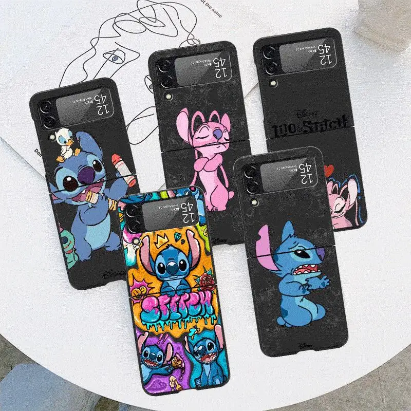 Custodia Anime Stitch Cute Disney per Samsung Galaxy Z Flip 4 3 5 5G Flip antiurto Capa 6.7 pollici Hard PC ZFlip 4 Cover per telefono