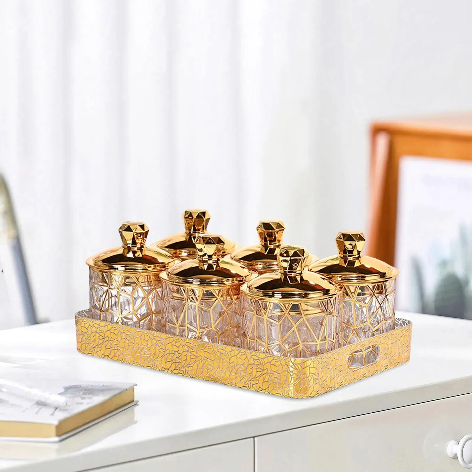 

Storage Jars Set Airtight Canisters with Tray PET Sealed Containers for Sugar Snacks Nuts Desserts Kitchen