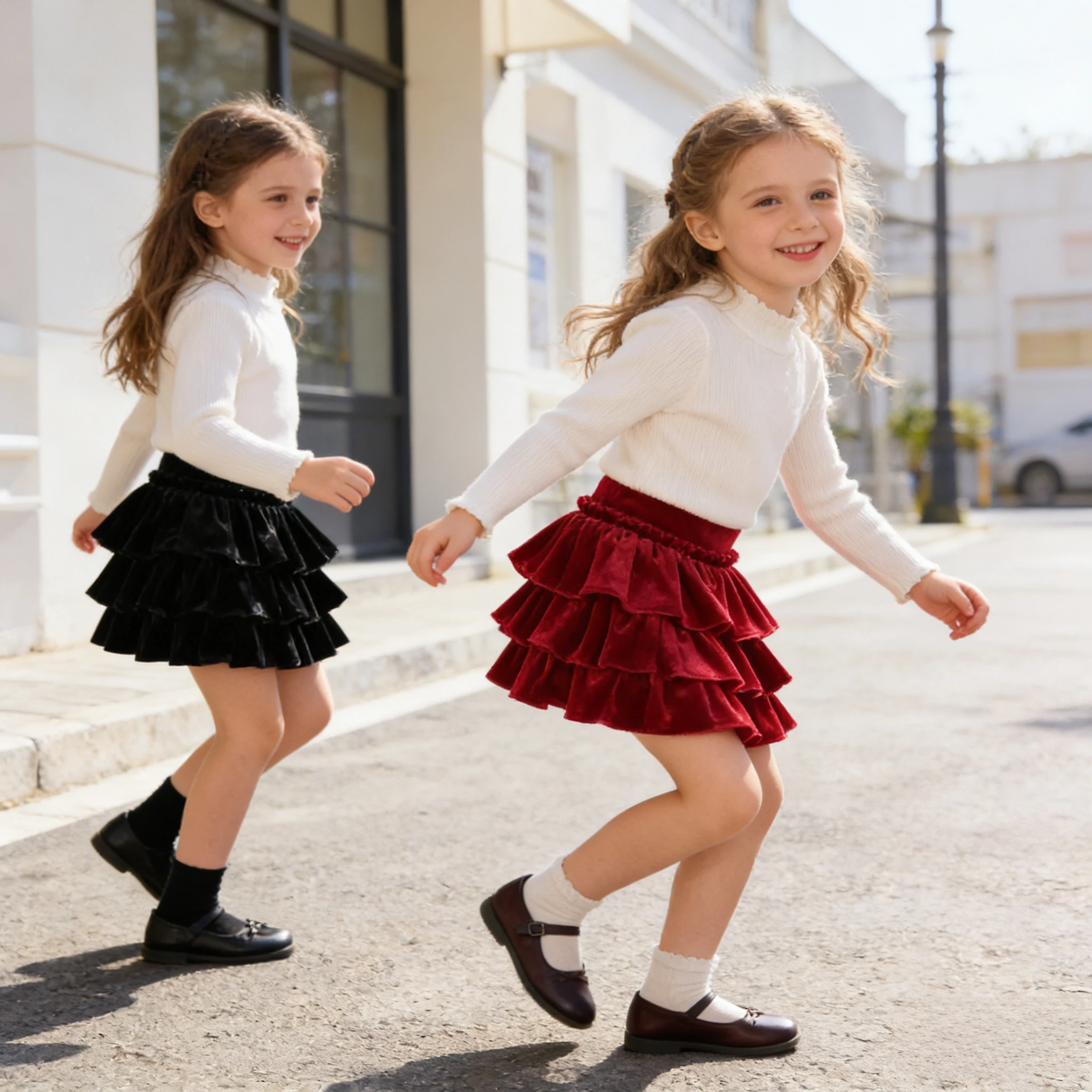 

2026 New Girls Black Velvet Tiered A-Line Skirt High Waist Spring Autumn Flared Tutu Short Skirt Versatile Layered Cake Skirt