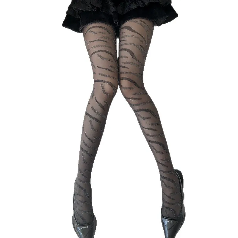 موضوع الفضة الحيوان طباعة الجوارب لفتاة مثير عالية الخصر التخسيس جوارب طويلة سوداء زيبرا النمر الشارع الشهير الجاكار جورب