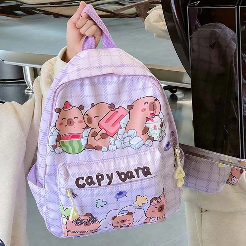 Thickened Capybara Backpack Nylon Wide Straps Cartoon Animal Daypack Foldable Multi Functional Large Capacity School Bag Daily