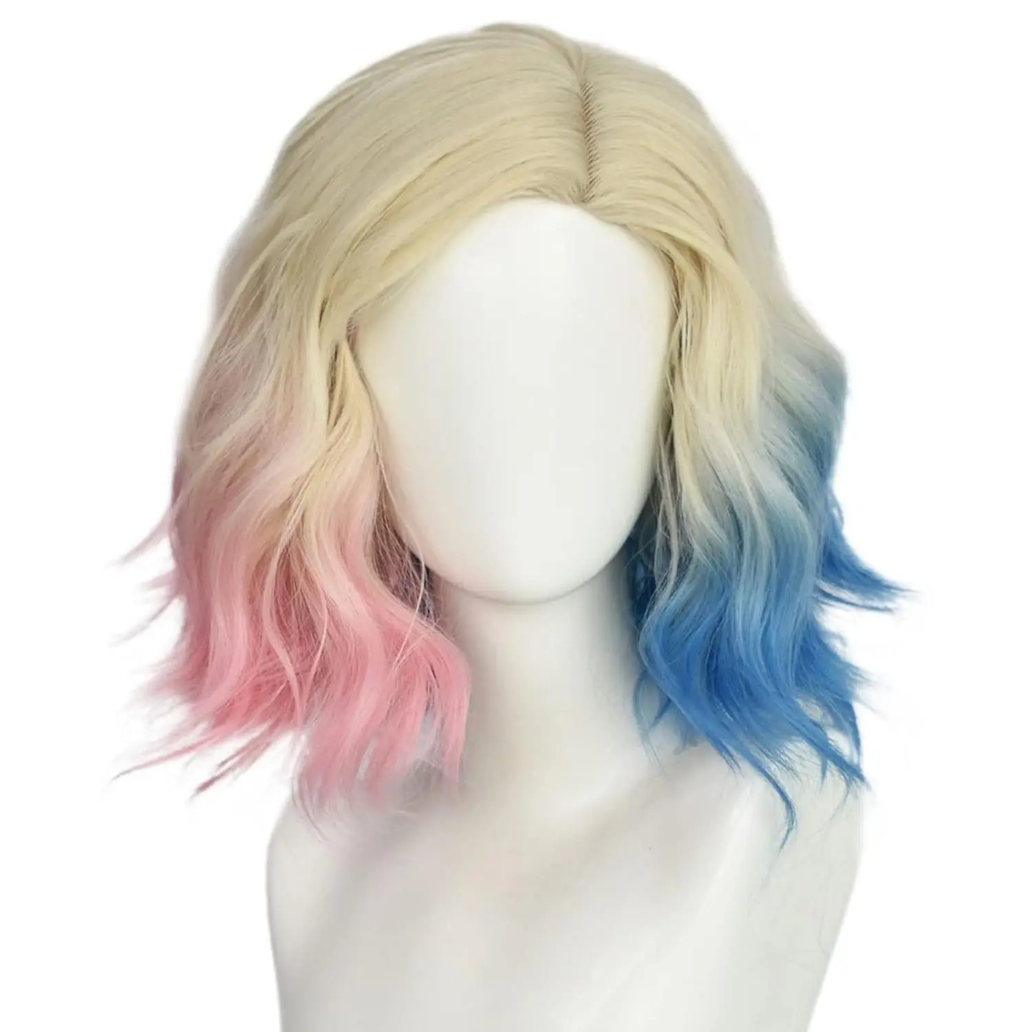 Blauw en roze cosplay pruik voor vrouwen kort blond met roze en blauw ombre haar korte synthetische bob wave pruik voor cosplay