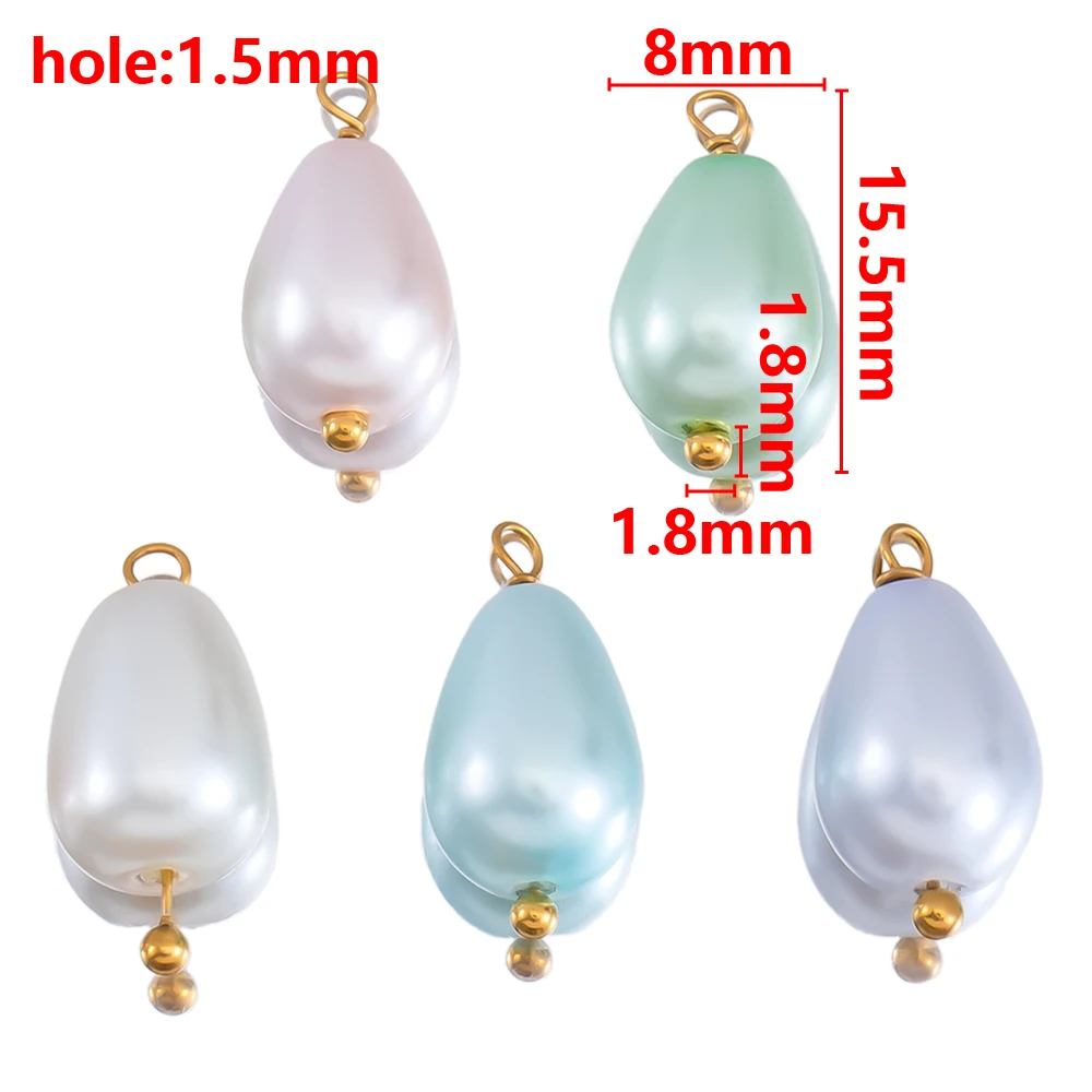 5pcs Droplet Shaped Glass Imitation Pearl Gold Color Pendant For DIY Necklace Tassel Pendant Accessory Handmade Jewelry Material view 2