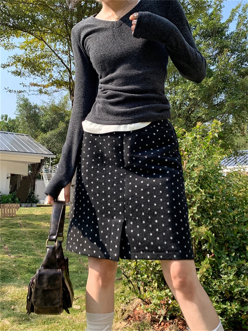 Alien Kitty Chic Polka Dots Mid-Length Skirts Women Vintage Casual Office Lady High Street Elegant All Match Fashion Spring