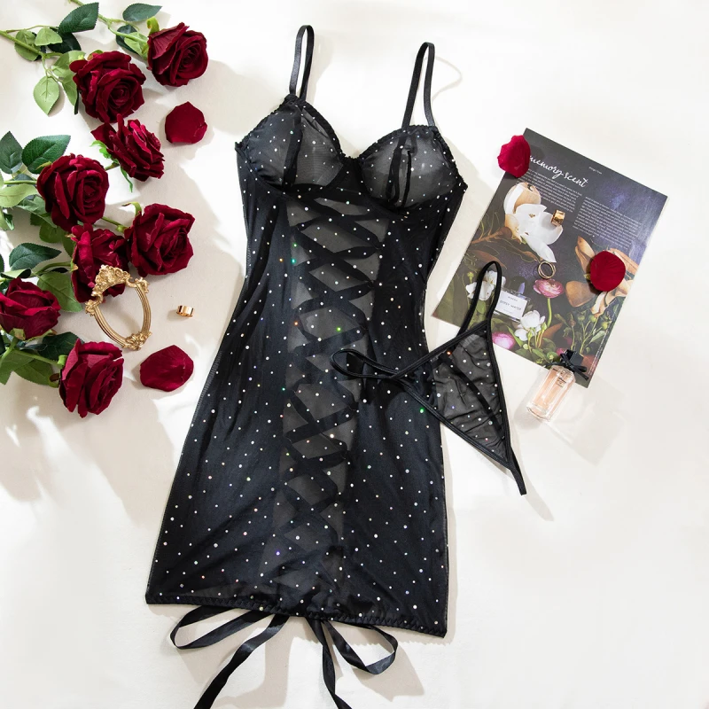 

Bikini Sheer Transparent Sequin Tight Strap Nightdress Uniform Sexy Lingerie